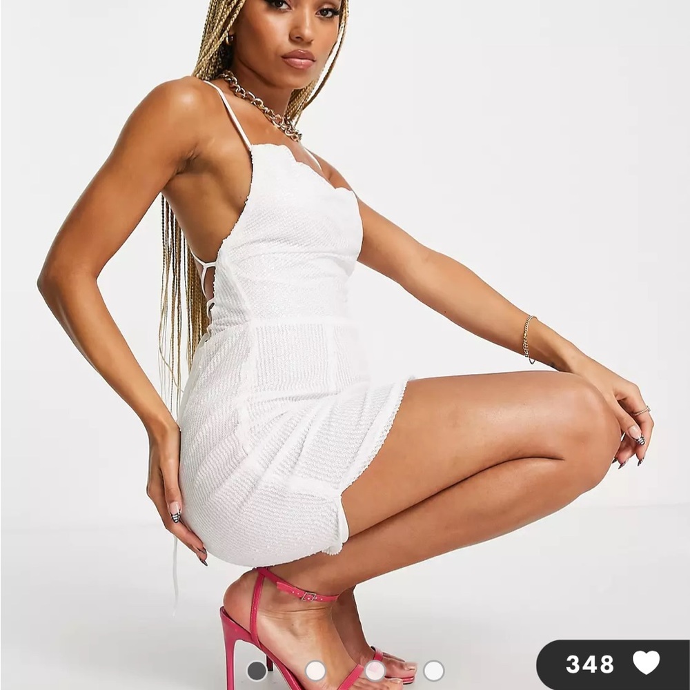 White cowl neck sequin dress